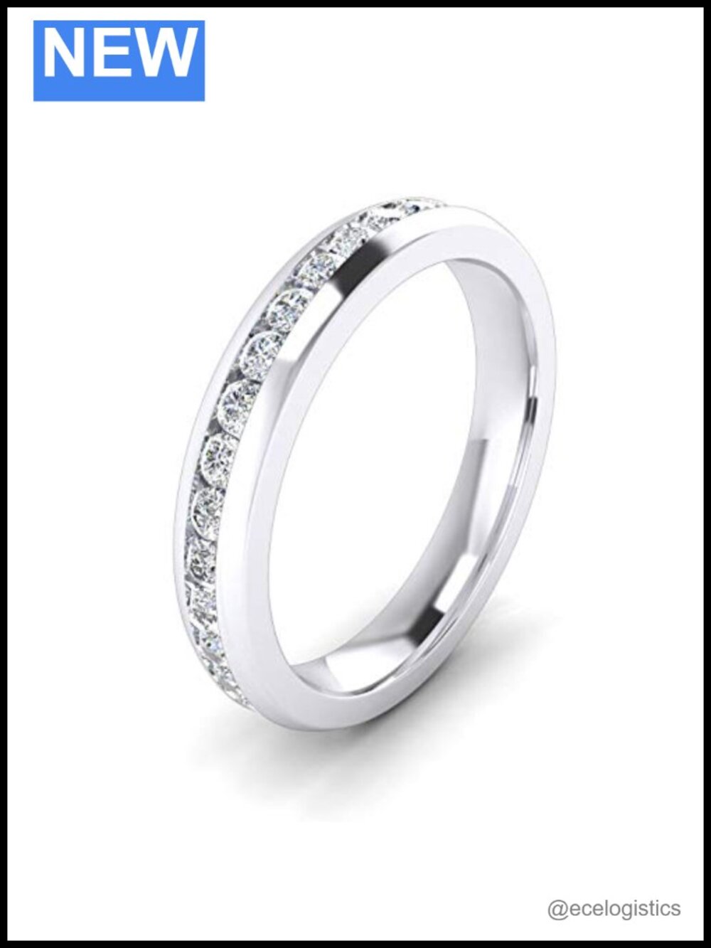 Unisex Sterling Silver 3.5mm Domed Simulated Diamond Eternity Ring